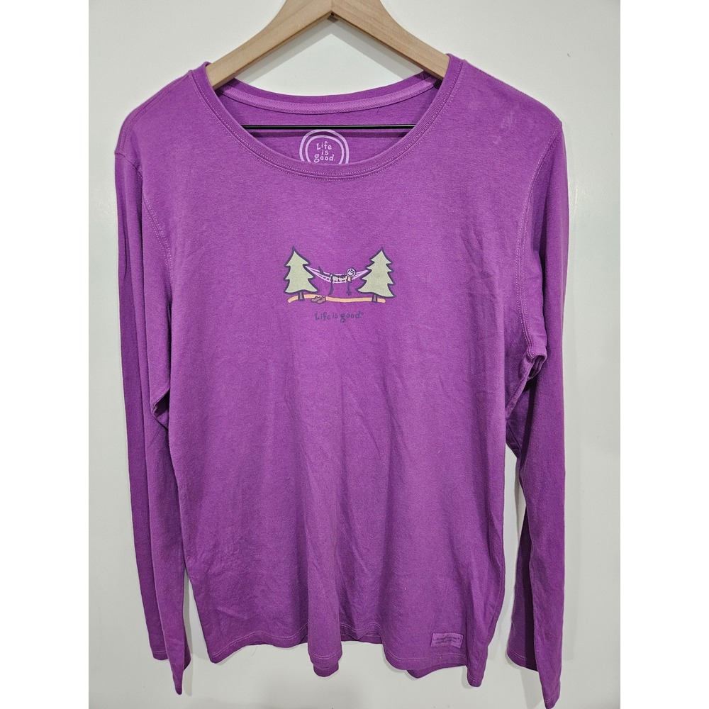 Life is Good Womens L Purple Hammock Trees Long Sleeve Tee Outdoor Camping